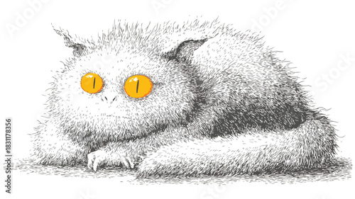 Spooky Monster with Yellow and Orange Eyes Vector Illustration