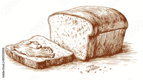Delicious Peanut Butter on Bread Drawing - Culinary Illustration for Food Enthusiasts