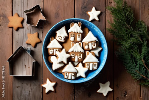 Freshly Baked Christmas Sugar Cookies with Colorful Icing and Sprinkles