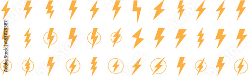 Lightning bolt vector icon set, manga effect lightning icon designs. Symbols of energy, power, electric storm, flash charge, ideal for web, print, logo design