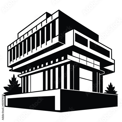 Monochrome abstract architecture shows linear elements and stark contrasts with a modern aesthetic