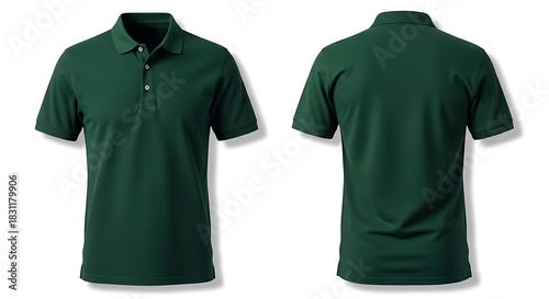 Blank Dark Green Polo Shirt Mockup, Front and Back View Isolated on White Background