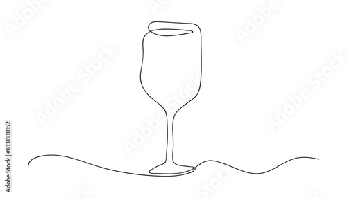 Minimalist single line drawing of a glass on a wavy surface, elegant and simple.