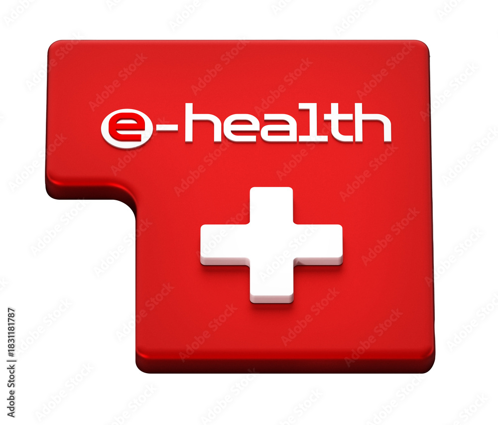 Fototapeta premium E-health text and cross symbol on enter key on transparent background. 3D illustration