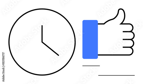 Time management. Clock and thumbs up symbol effective time management and productivity. Time management supporting punctuality, efficiency, scheduling, deadlines, productivity