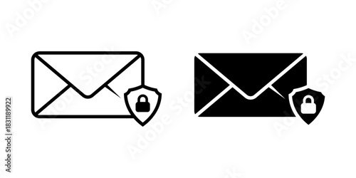 Protected Email icon set. illustration of a secure email icon, featuring an envelope with a shield and padlock, representing secure communication. vector illustration on white background