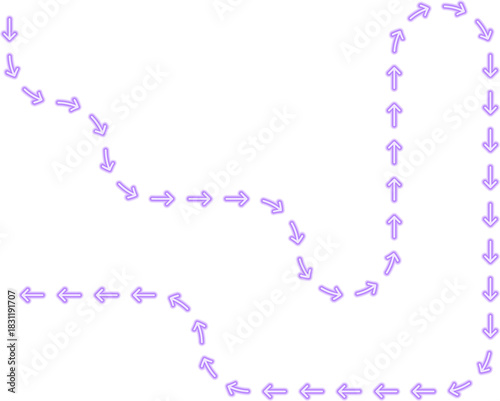 Arrow movement forms a labyrinth route enriched with squared wave segments producing a structured neon contour.