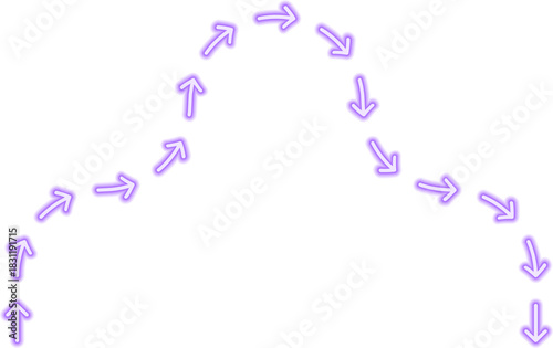 Zigzag arrow movement interacts with labyrinth turns and squared waves forming a fragmented neon directional contour.