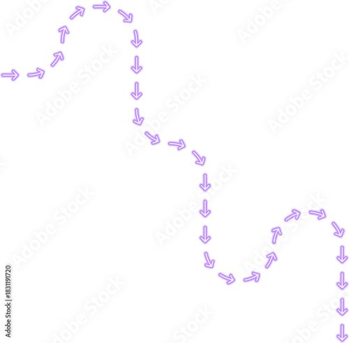 Labyrinth arrow flow incorporates squared wave segments forming a structured neon directional contour.