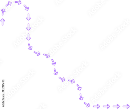 Diagonal arrow structure blends zigzag motion with maze turns forming an extended neon directional contour.