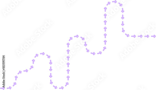 Arrow route navigates a maze structure supported by squared wave forms creating a layered neon directional contour.