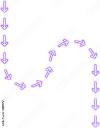 Arrow movement follows a square-influenced route that contains a single wave shift forming a distinct neon contour.