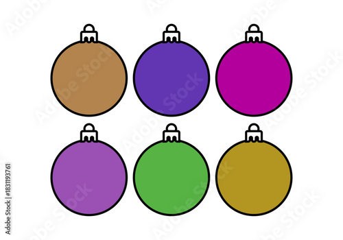 Conjunto de seis bolas de navidad de colores planos en formato vectorial