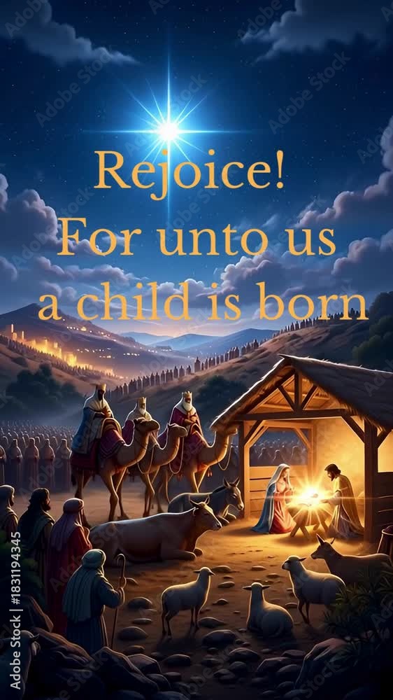 Rejoice Animation Christmas video greeting with animated text Rejoice! For unto us a ...