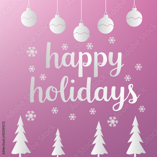 Happy holidays greeting card poster on pink gradient background 