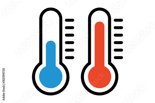 Two thermometers one showing a cold temperature and the other showing a hot temperature