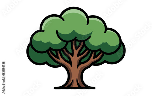 Illustration of a tree with a brown trunk and green leaves on a white background art