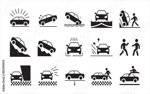 Car accident and driving safety icons pack