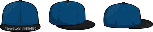 Baseball Cap Mockup Vector Pack – Blue Snapback with Black Brim