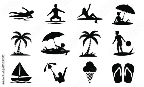 Summer beach vacation leisure activity collection vector Vector
