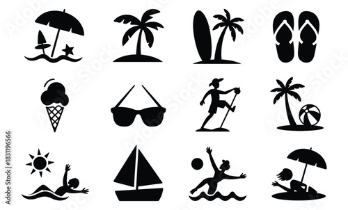 Summer vacation travel beach leisure icons collection vector Vector