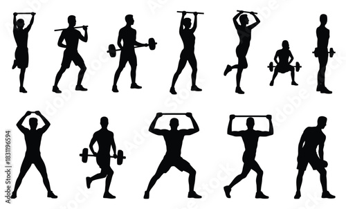 Fitness workout silhouettes collection for diverse training Vector