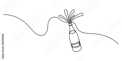 continuous line of exploding champagne bottles.one line drawing of exploding champagne bottles for celebration party.event celebration sign.single line vector illustration.