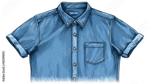 Blue Shirt with Denim Pocket - Professional Fashion Clothing Image