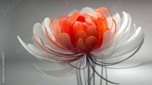 Flower with white petals and red petals. The flower is in the center of the image