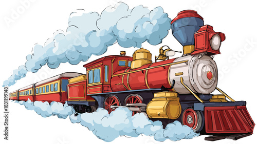 Charming Cartoon Train Emitting Smoke from Top - Vintage Style Illustration