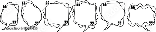 PrintQuote bubble icon set, black and white speech frames, hand-drawn style, irregular outline, communication design, text container illustration