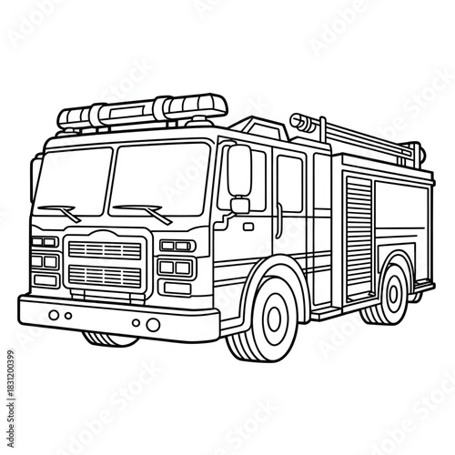 Fire truck illustration vector style coloring page