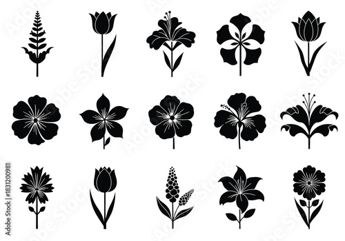 vector Set of minimalist flower icons simple flat vector design elements isolated on white background for web and mobile apps