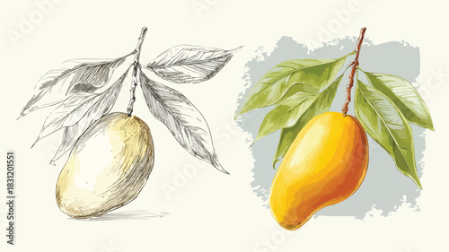 Vibrant Fruit and Man Drawing with Green Leaves for Artistic Projects