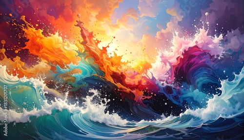 Fototapeta Naklejka Na Ścianę i Meble -  Abstract wave with colorful sky.