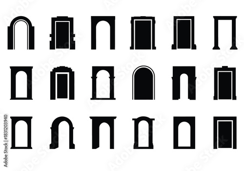 vector Set of silhouette door and arch icons simple flat vector design elements isolated on white background