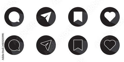 Like, comment, share and save icon set. social media notification icons , love favorite heart flat icons, post reactions collection set. Vector illustration