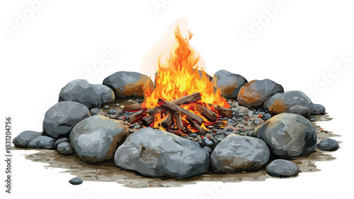 Fire Pit with Rocks and Fire - Outdoor Gathering with Cozy Fire Pit Setting