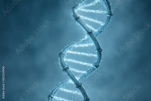 Glowing DNA Helix Structure in Blue Light
