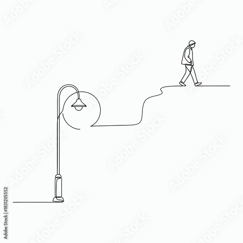 Continuous Line Drawing Of Man Walking Towards Future Growth