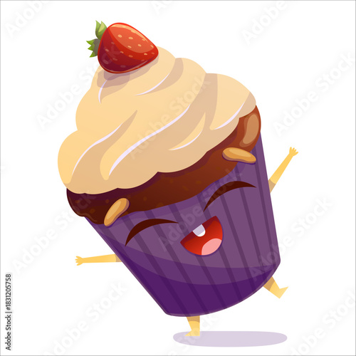 Vector illustration of a happy cake. Cake, character, vector, fun, sweet, playful, whimsical, smiling, colorful