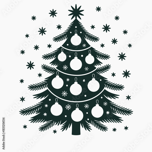 A stylized Christmas tree decorated with round ornaments s