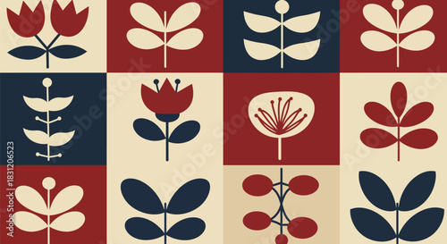 vector Floral pattern with Scandinavian folk art style seamless vector design for textile wallpaper and wrapping paper retro colors