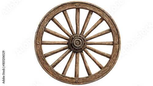 Vintage Wooden Wagon Wheel with Spokes Vector Illustration