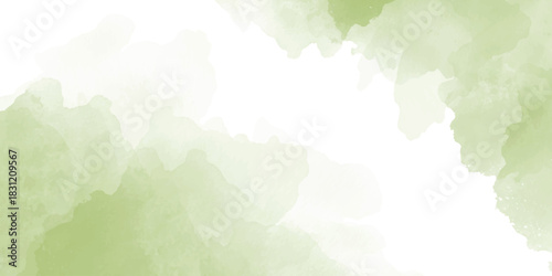 Abstract pattern with Pastel soft green watercolor clouds on white background, used as a background in the wedding illustration banner, wallpaper and other tasks.