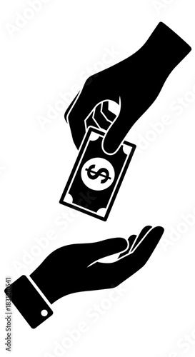 Handing Over Money - Financial Transaction in Silhouette.