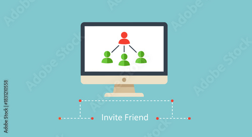 Invite Friends Network on Computer Screen Illustration.