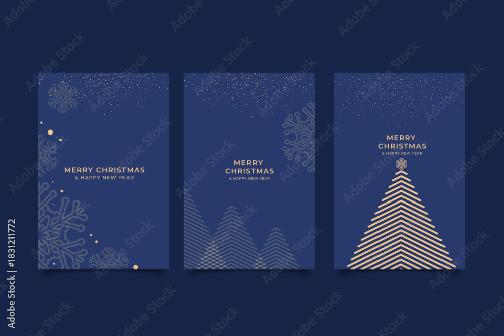 Fototapeta premium merry Christmas Cards with Gold Decorations merry christmas greeting card template design