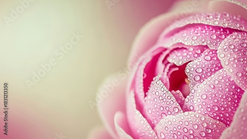 Close-up of pink rose with dew drops on soft blurred background  