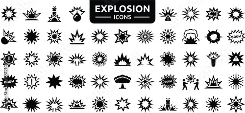 explosion, bomb, blast, boom, burst, impact, energy, power, danger, comic, cartoon, graphic, icon, symbol, design, element, set, collection, abstract, starburst, fire, smoke, dynamite, explosion cloud